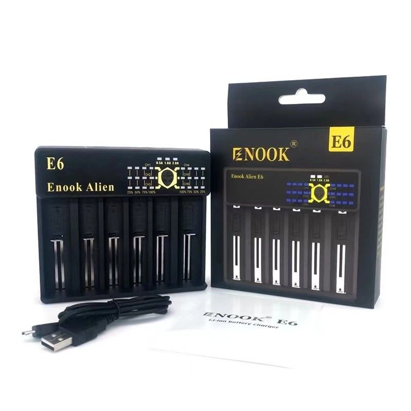 2A 6 Cargador de baterías de iones de litio de ranura 18650/26650/18350/18490/18500 Cargador de baterías