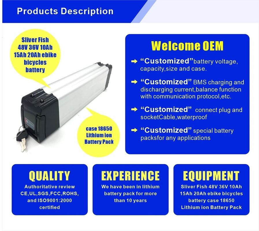 Enook Factory Sliver Fish 36v 10ah 250w Batería de bicicleta eléctrica / batería de litio / batería de bicicleta eléctrica
