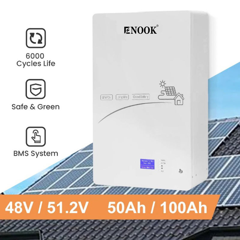 Enook Powerwall Batería solar de iones de litio 48V 5Kw 10Kw 100Ah 200Ah Power Pared montada Lifepo4 Almacenamiento de energía solar para el hogar