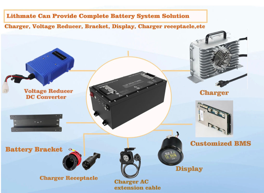 OEM ODM Recargable 36v 48v 72v 100ah 200ah 300ah Batería de iones de litio Lifepo4 Baterías de carrito de golf