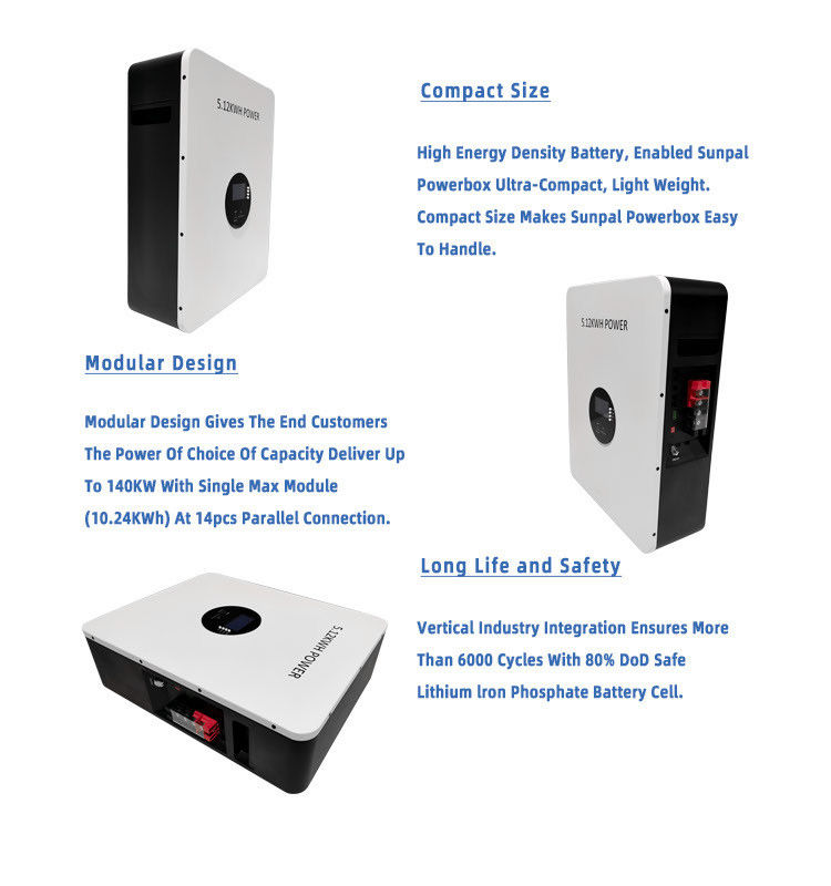 Batería PowerWall 51.2V 100Ah Vida útil de ciclo largo Batería de almacenamiento de energía para el hogar de iones de litio