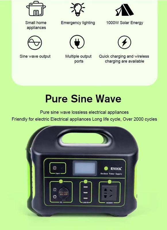 500Wh LiFePo4 Batería Almacenamiento de energía para el hogar Carga solar Estación de energía portátil de 1000W